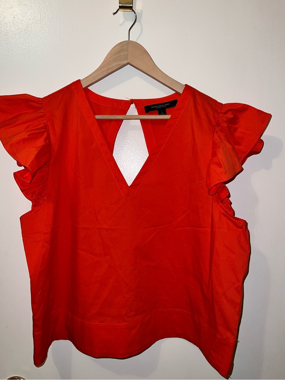 Bright Red Ruffle Sleeve V-Neck Blouse